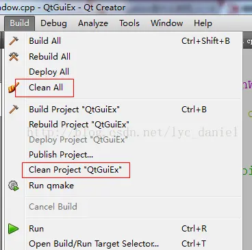 Qt Creator编译时：cannot open file 'debugQtGuiEx.exe' File not found