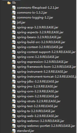 SpringMVC单文件上传、多文件上传、文件列表显示、文件下载（转）
一、新建一个Web工程，导入相关的包
二、配置web.xml和SpringMVC文件
三、单个文件上传
四、多文件上传
五、上传文件列表显示
六、文件下载