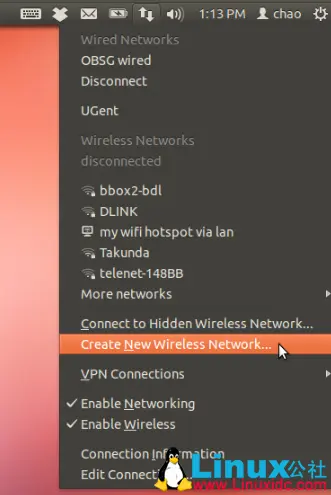 为Ubuntu笔记本电脑创建WiFi热点共享上网