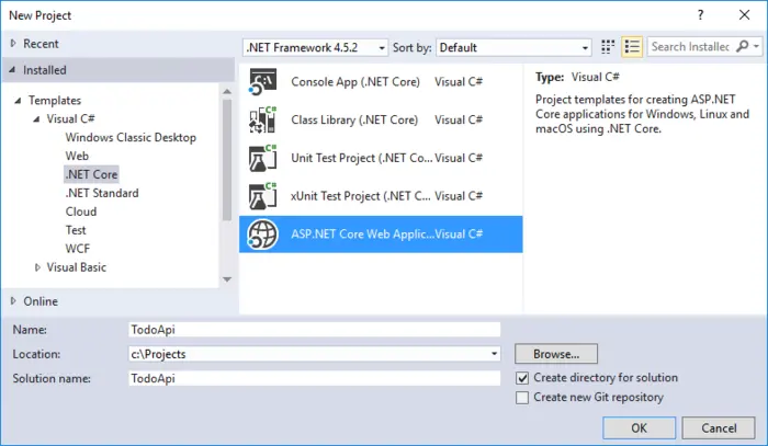 [转]【翻译】在Visual Studio中使用Asp.Net Core MVC创建你的第一个Web API应用（一）
概况
创建项目
添加一个模型类
添加Repository类
注入这个Repository
添加控制器
获取to-do项
路由和URL路径
返回值
原文链接