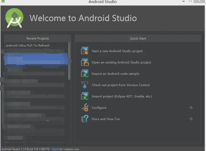 Android Studio 1.1.0 向导页(首页) 解析，以及版本控制 （SVN 和 GIT 的检出）