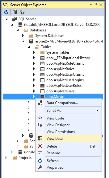 ASP.NET Core 中文文档 第二章 指南（4.5）使用 SQL Server LocalDB