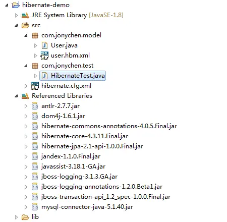Hibernate从入门到上手（纯java project、Maven版本hibernate）
Demo1：纯java project
 
Demo2 ：Maven版本hibernate