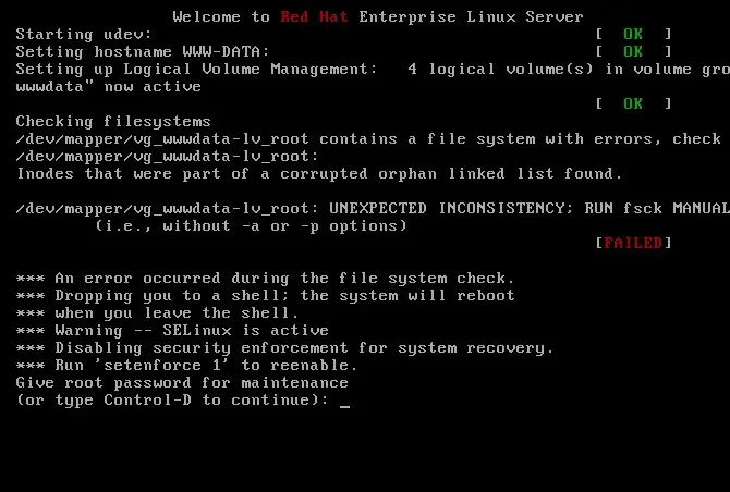 [linux]文件系统损坏，linux启动时 checking filesystems fail