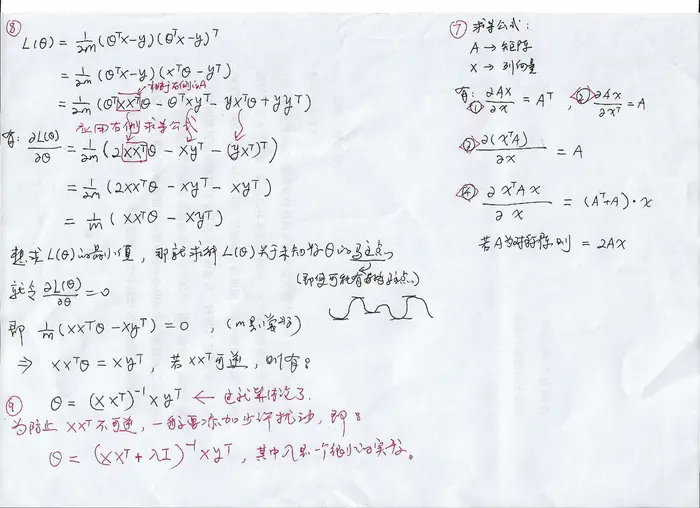 线性回归(Linear Regression)均方误差损失函数最小化时关于参数theta的解析解的推导(手写)