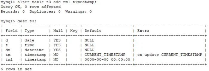 MYSQL表中设置字段类型为TIMESTAMP时的注意事项