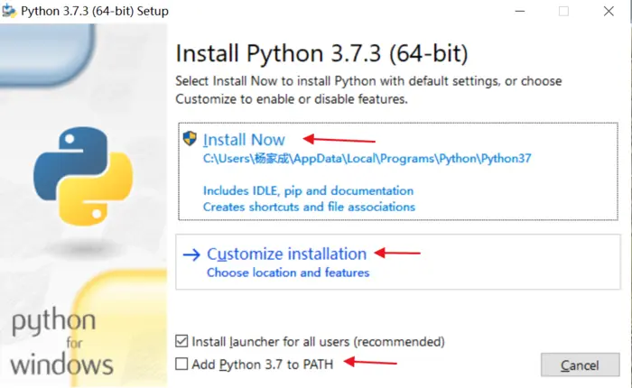windows10安装Python环境
下载Python交互解释器（俗称“环境”）
安装Python交互解释器（记住全部勾选）
环境测试
附录——配置pip库