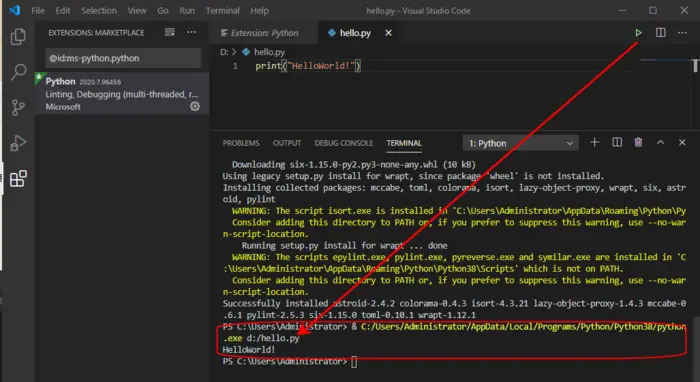 使用Visual Studio Code 写Python代码
一、下载IDE
二、新建一个hello.py
三、IDE中安装python
四、运行脚本