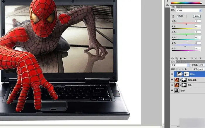 PS合成超逼真的蜘蛛侠钻出屏幕的3D特效教程