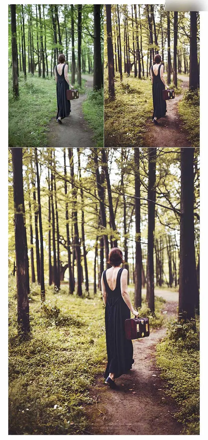 Photoshop调出有意境的秋季淡黄色调的森林女孩效果