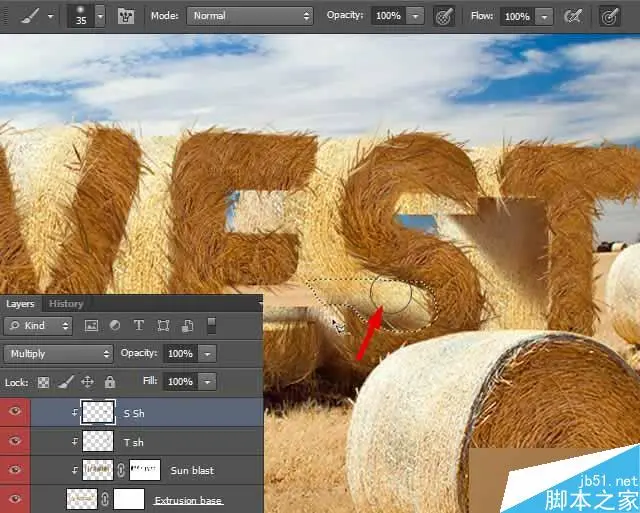 PS打造逼真的金灿灿的麦田草堆3D立体文字效果