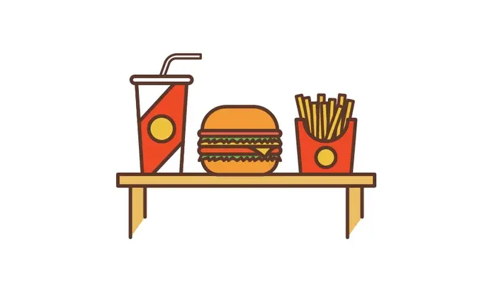 AI绘制汉堡包、饮料和薯条的组合插画