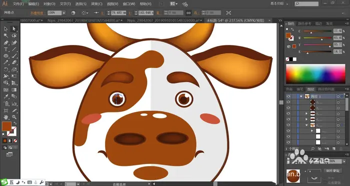 ai怎么绘制花脸的小牛头像? ai小牛头像的画法