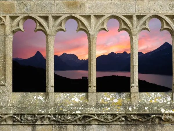 Photoshop下合成城堡外的日落景色
