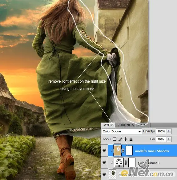 PhotoShop合成打造出夕阳下奔跑的长发女孩效果教程