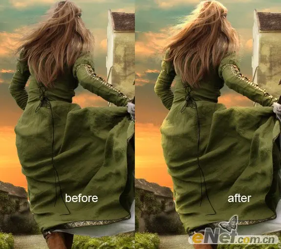 PhotoShop合成打造出夕阳下奔跑的长发女孩效果教程