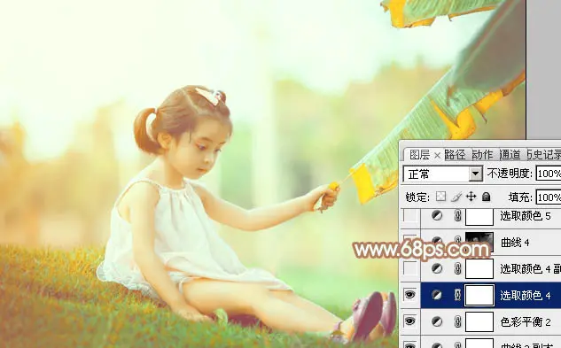 Photoshop为芭蕉叶下的女孩加上小清新黄绿色效果教程