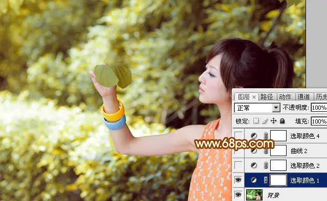 Photoshop将绿树边的美女图片调出暖暖的唯美阳光色