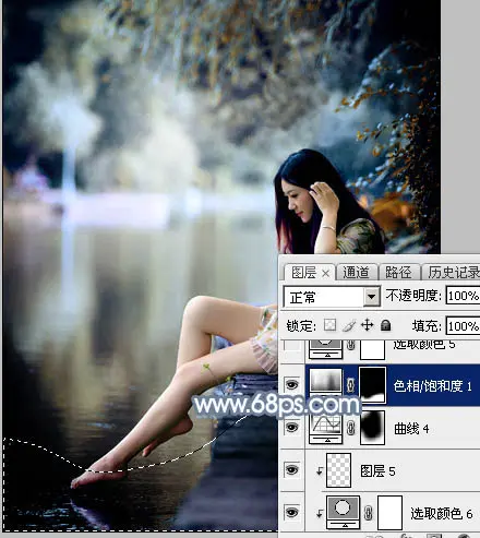 Photoshop将水景人物图片打造出柔和的古典青蓝色特效