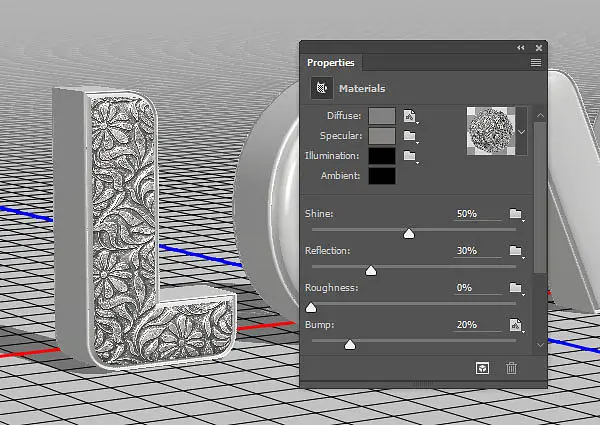 PS利用3D工具制作细腻的浮雕花纹立体字教程