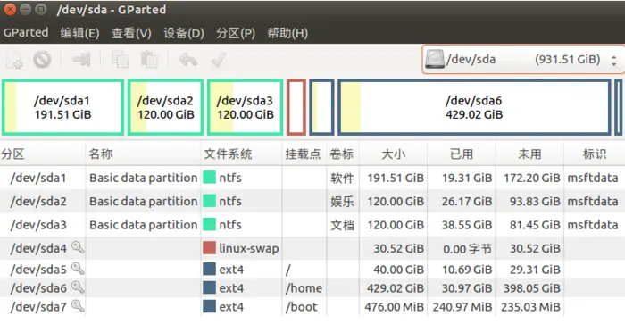 Ubuntu14.0使用gparted调整分区大小