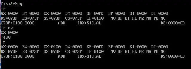 汇编语言 实验1
1、 当输入“-t”或者“-r”时，第二行末尾的8个标识NV UP EI PL NZ NA PO NC，上网搜索后发现这些是标志寄存器，但具体用法还不清楚。
2、 当输入“-d”时，右侧的一块有的是对应的ASCLL码字符，有的有对应ASCLL码的符号却还是显示“.”，为什么会出现这种情况呢？
3、 Int指令的作用是什么？
4、 使用“-r”或者“-t”执行到已经写入指令的最后一条时，最后一行中间显示的是下一条指令，而修改的指令已经执行完，这时候显示的是计算机默认的指令吗？计算机中原本每个内存中都写入了默认指令吗？