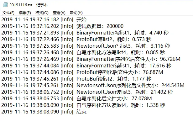 C# .NET的BinaryFormatter、protobuf-net、Newtonsoft.Json以及自己写的序列化方法序列化效率和序列化后的文件体积大小对比