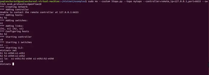2019 SDN上机第5次作业
1.浏览RYU官网学习RYU控制器的安装和RYU开发入门教程
2.根据官方教程和提供的示例代码（SimpleSwitch.py），将具有自学习功能的交换机代码（SelfLearning.py）补充完整
3.在mininet创建一个最简拓扑，并连接RYU控制器
4.验证自学习交换机的功能，提交分析过程和验证结果
5.写下你的实验体会