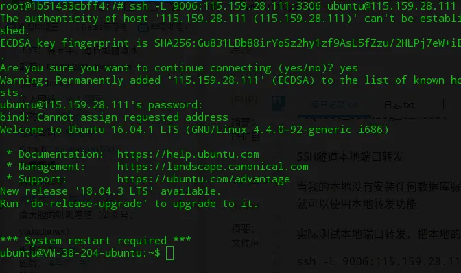 [Linux] SSH隧道本地端口转发访问远程服务中的数据库