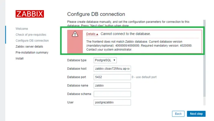 zabbix升级遇到连接不上数据库的问题
问题
解决办法