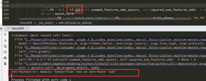 Debug 路漫漫-14：Python: AttributeError: module 'tensorflow' has no attribute 'sub'