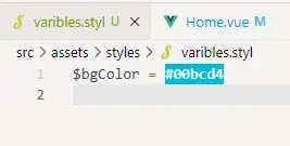 在vue中定义全局变量文件 varibles.styl （stylus相关css预处理器）
1.新建varibles.styl文件，定义一个背景颜色的全局变量
2.在组件中的style部分引入新建的varibles.styl文件
 3.在样式中使用全局变量