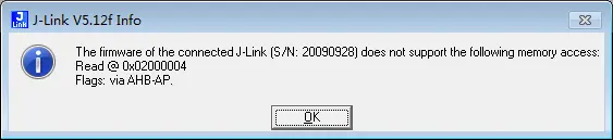 如何解决mdk中，使用JLink提示错误信息read：@0x02000004