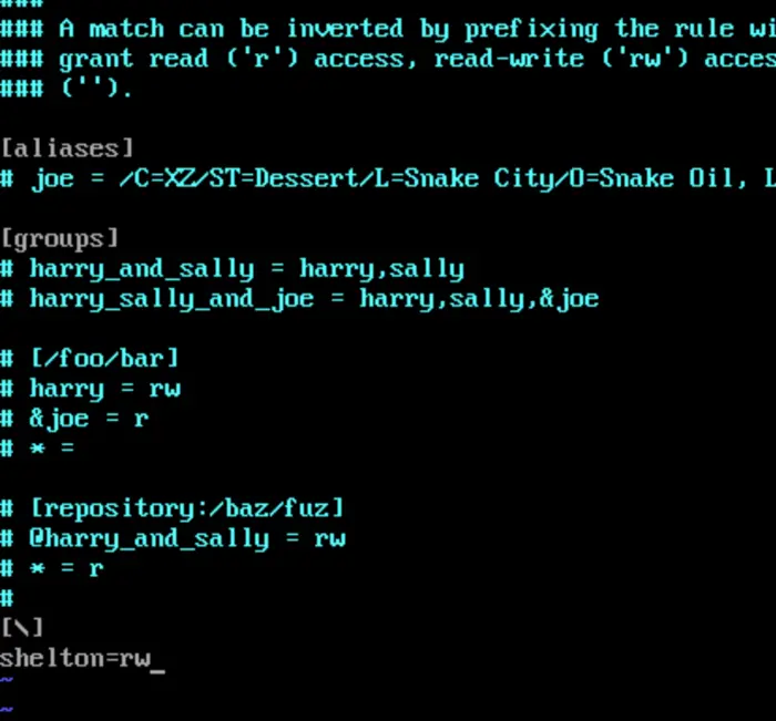 Linux环境下部署svn服务详解
说明
安装
配置
匿名访问的权限，可以是read,write,none,默认为read
使授权用户有写权限
密码数据库的路径
访问控制文件
认证命名空间，subversion会在认证提示里显示，并且作为凭证缓存的关键字
连接测试
总结